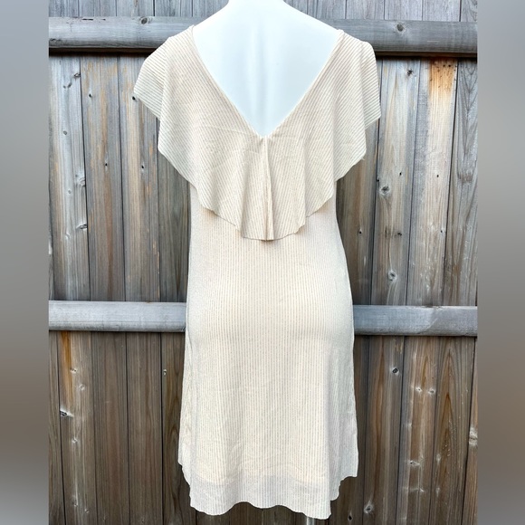 FINAL PRICE: VILA Clothes Cream Colored V-Neck Dress with Silver Pencil Stripes - Picture 2 of 6